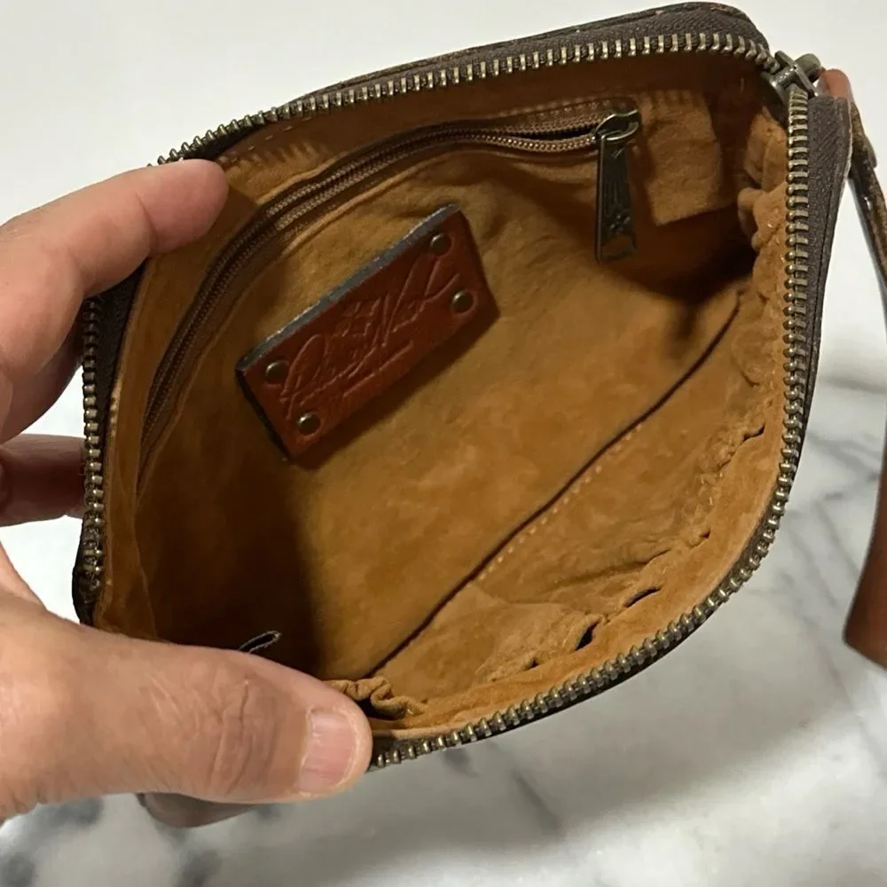 Patricia Nash Brown Leather Wristlet with Floral Design